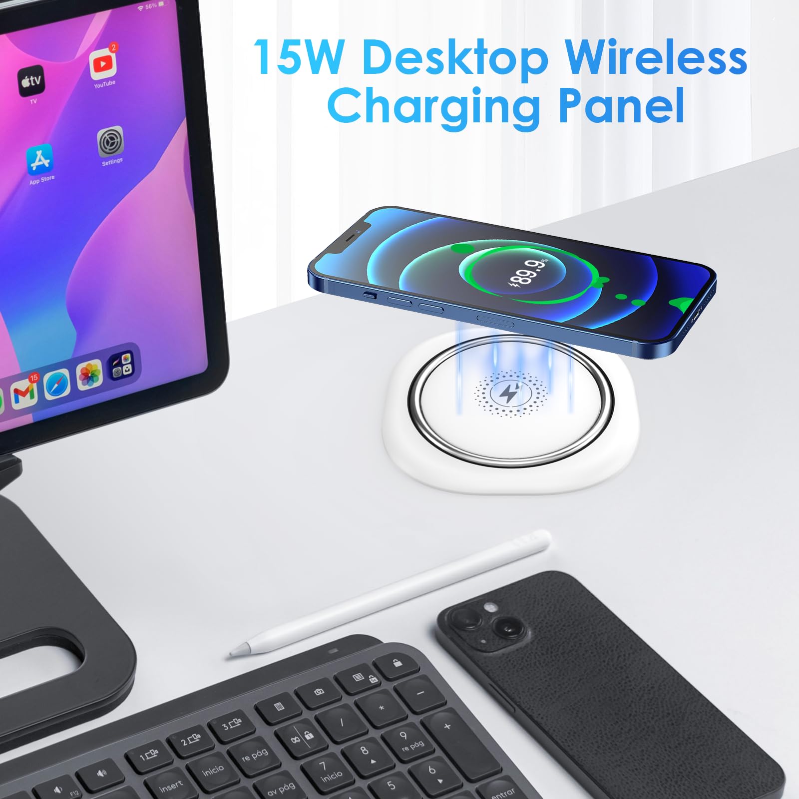 3.15In Pop Up Countertop Outlet With 15W Wireless Charger, Max 20W Usb Power Delivery 15A Tamper Resistant, Desktop Mount Electr
